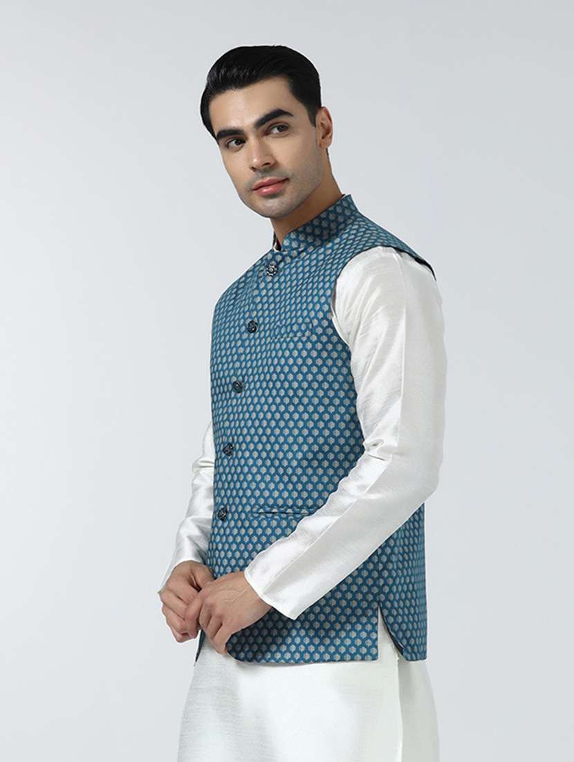 Men Geometric Sleeveless Regular Fit Nehru Jacket - 22745547 -  Standard Image - 3