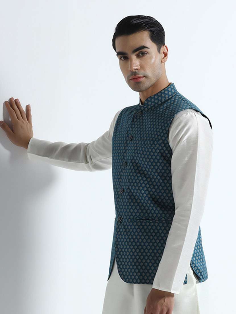 Men Geometric Sleeveless Regular Fit Nehru Jacket - 22745547 -  Standard Image - 5