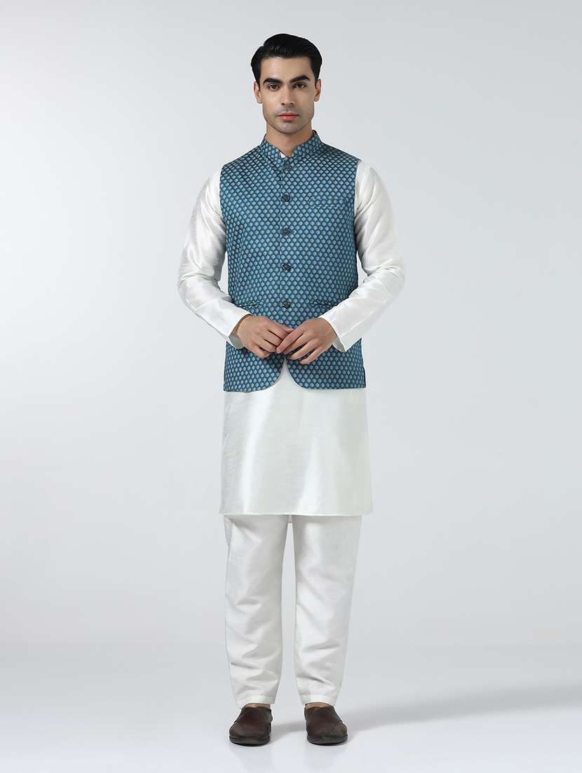 men self design sleeveless nehru jacket