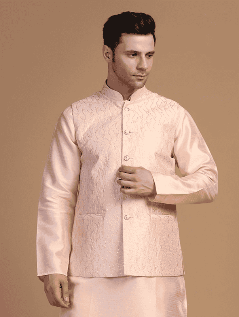 men embroidered sleeveless nehru jacket