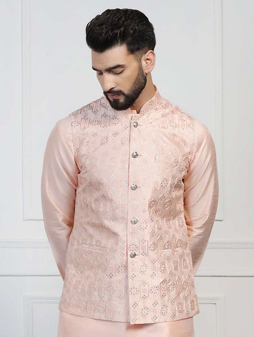 men embroidered sleeveless nehru jacket