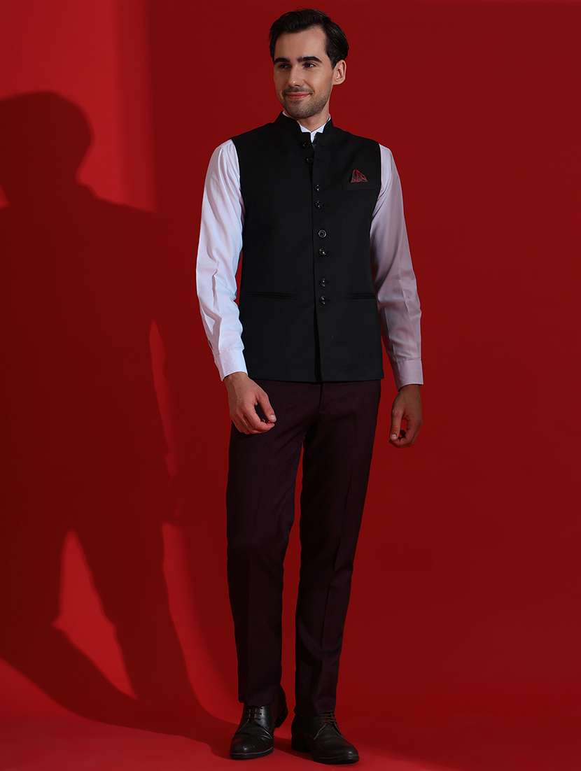 Men Solid Sleeveless Regular Fit Nehru Jacket - 22745572 -  Standard Image - 5