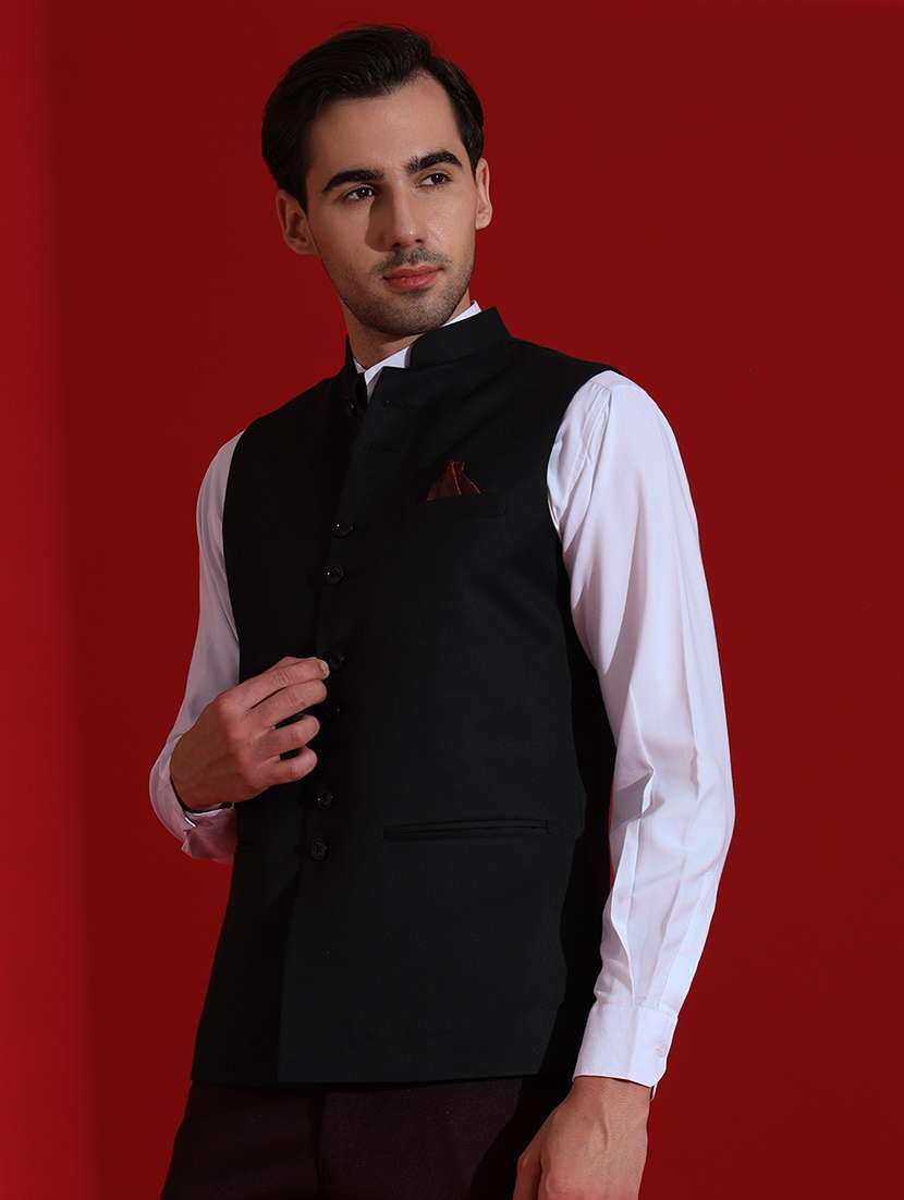 Men Solid Sleeveless Regular Fit Nehru Jacket - 22745573 -  Standard Image - 5