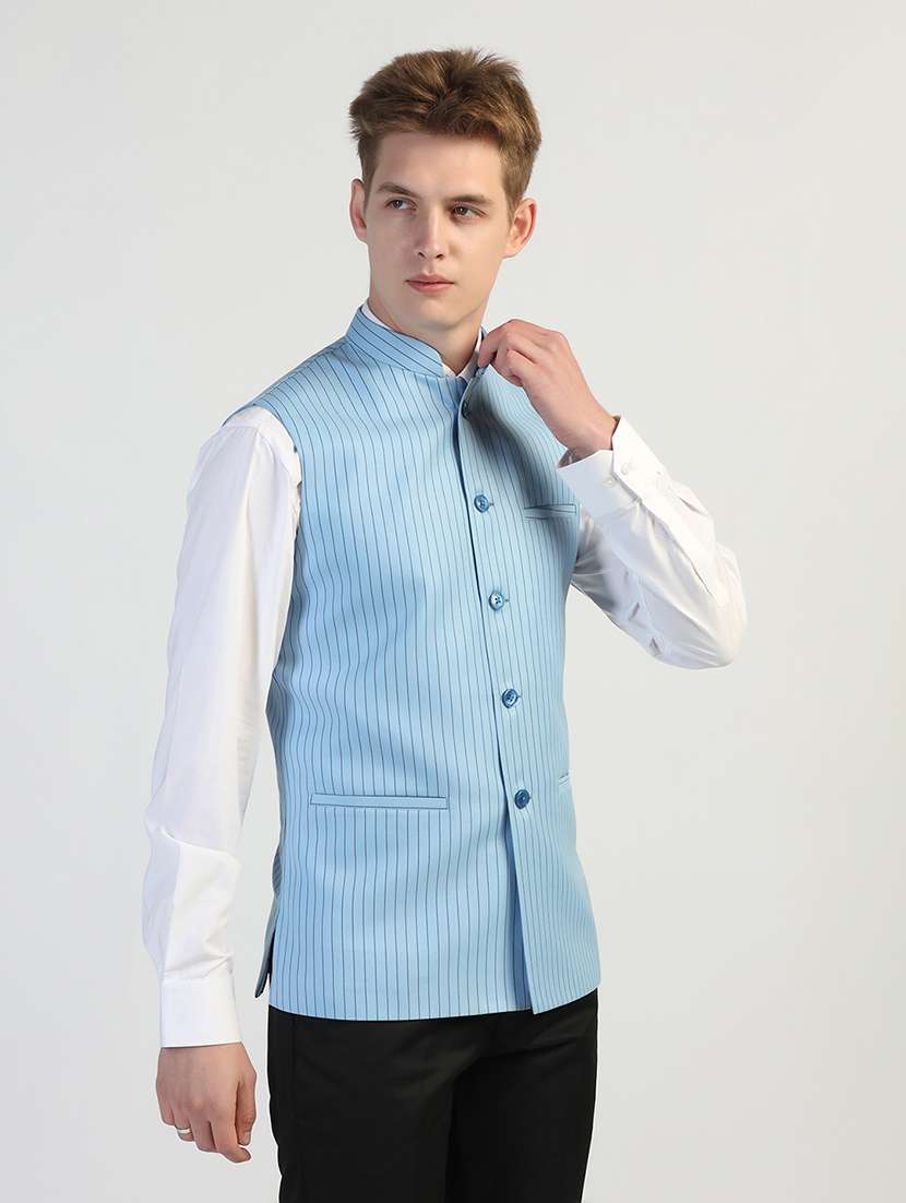 Men Striped Sleeveless Nehru Jacket - 22745579 -  Standard Image - 3
