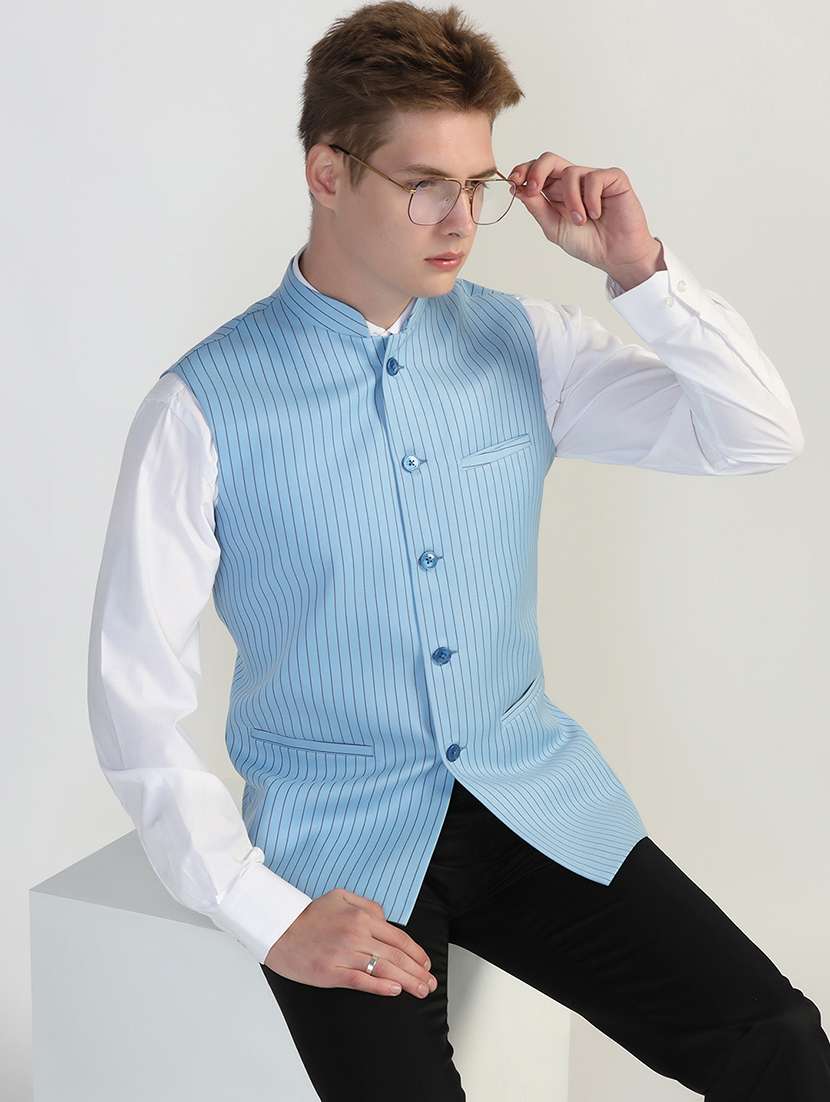 Men Striped Sleeveless Nehru Jacket - 22745579 -  Standard Image - 5
