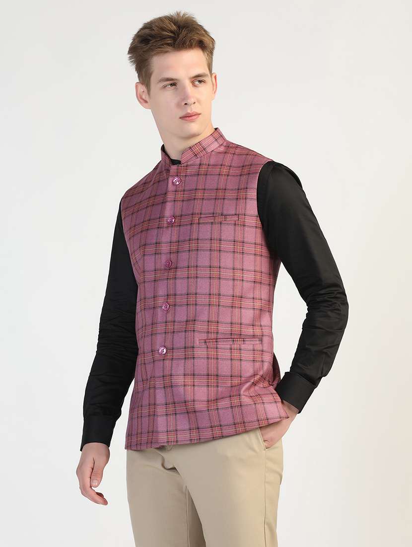 Men Checkered Sleeveless Nehru Jacket - 22745583 -  Standard Image - 5