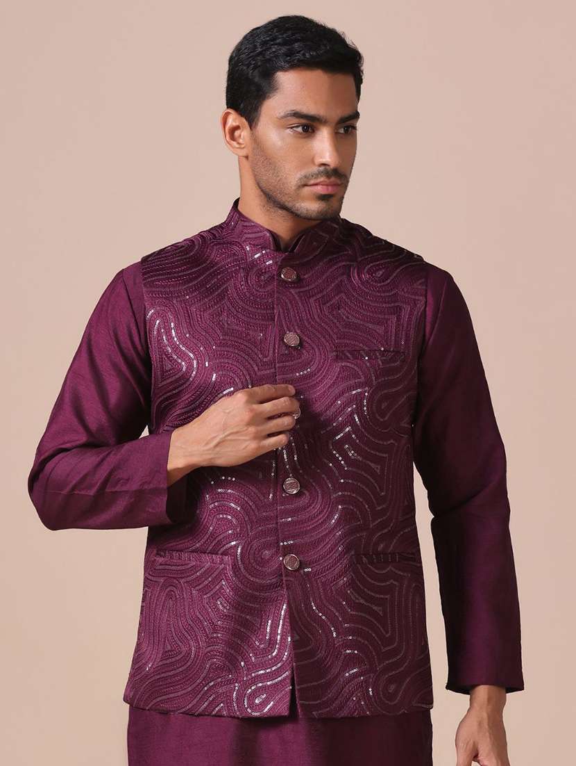 men embroidered sleeveless nehru jacket