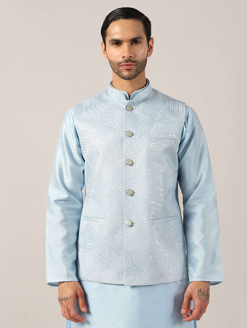 men embroidered sleeveless nehru jacket