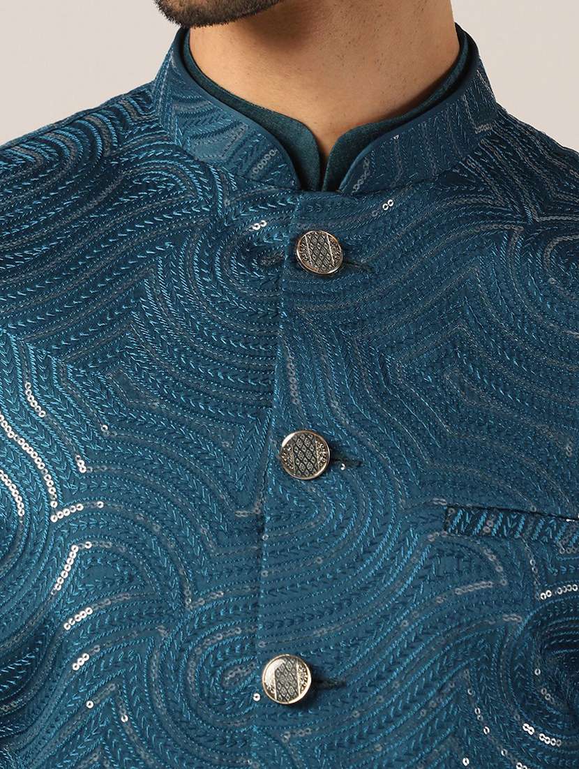 Men Solid With Work Mandarin Neck Regular Fit Nehru Jacket - 22745587 -  Standard Image - 5