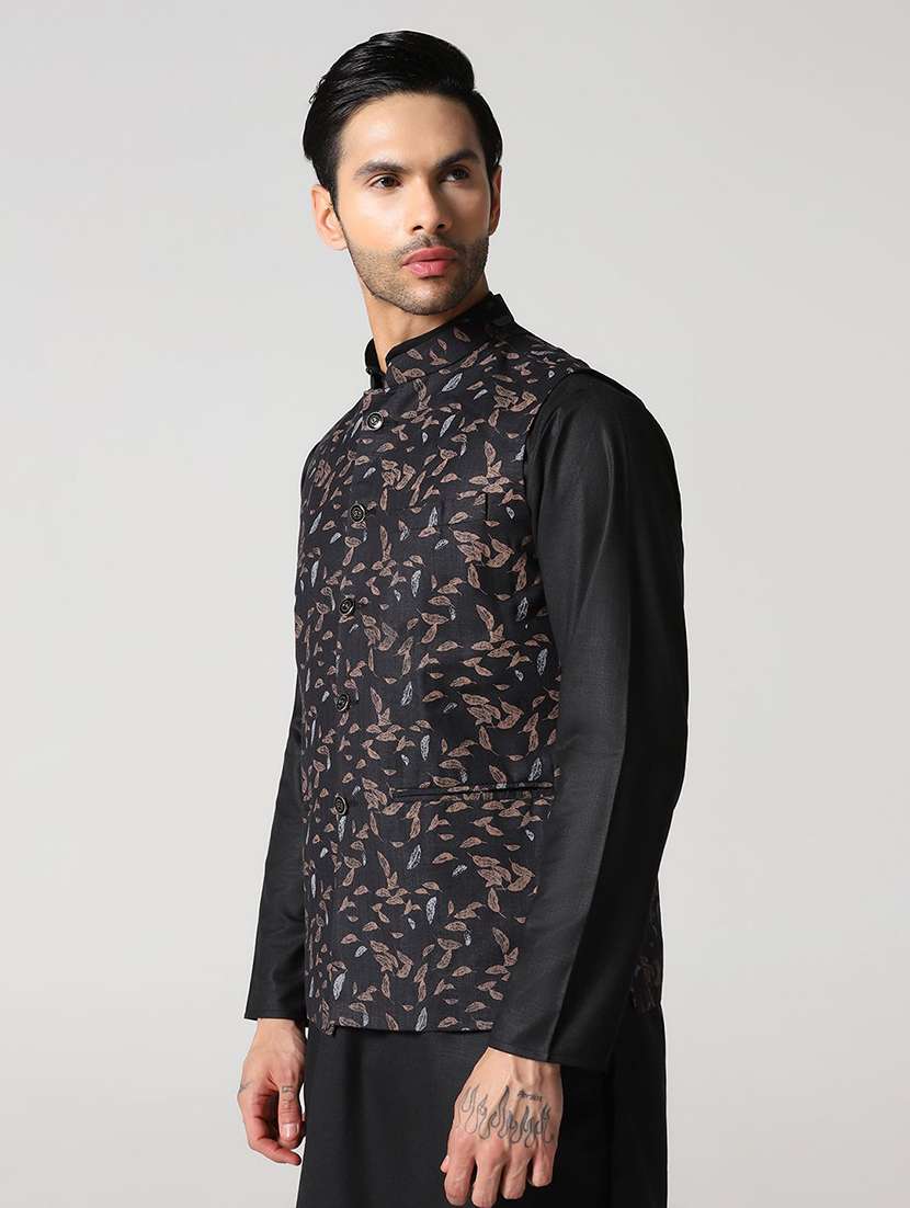 Men Printed Mandarin Neck Regular Fit Nehru Jacket - 22745588 -  Standard Image - 3