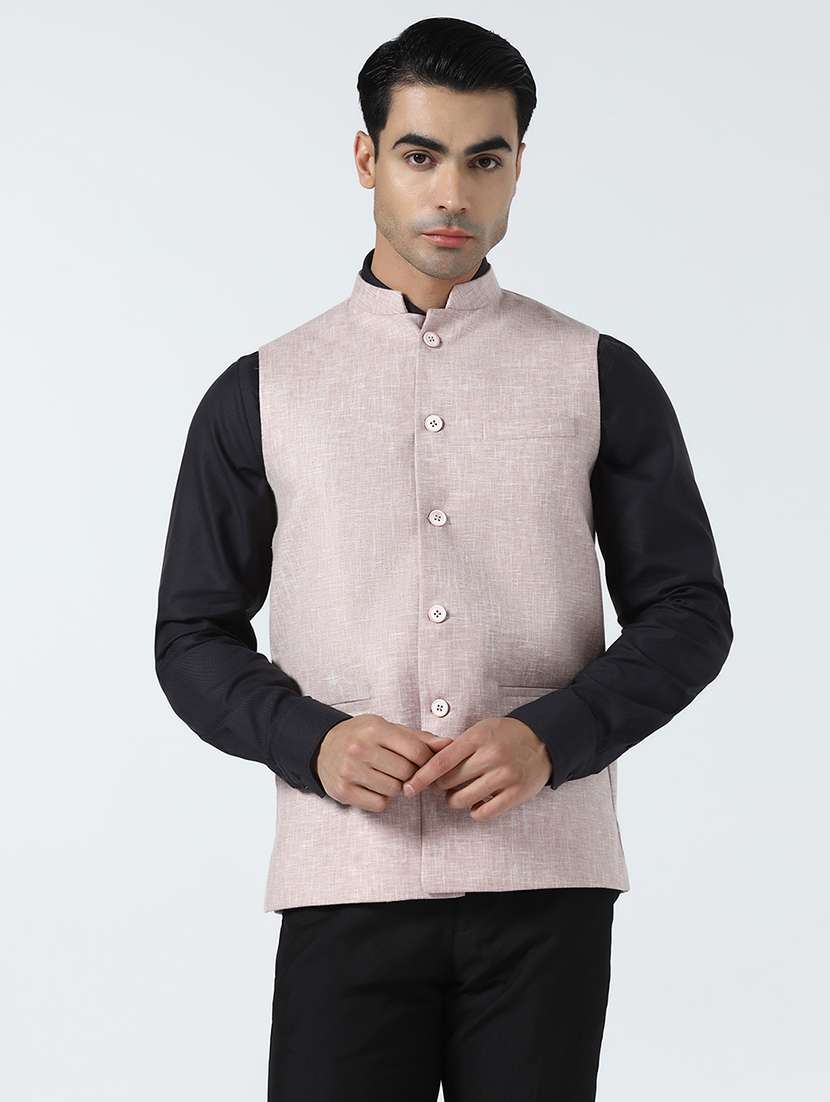 men self design sleeveless regular fit nehru jacket
