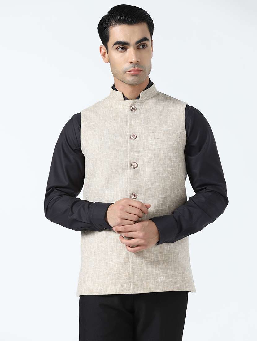men self design sleeveless regular fit nehru jacket