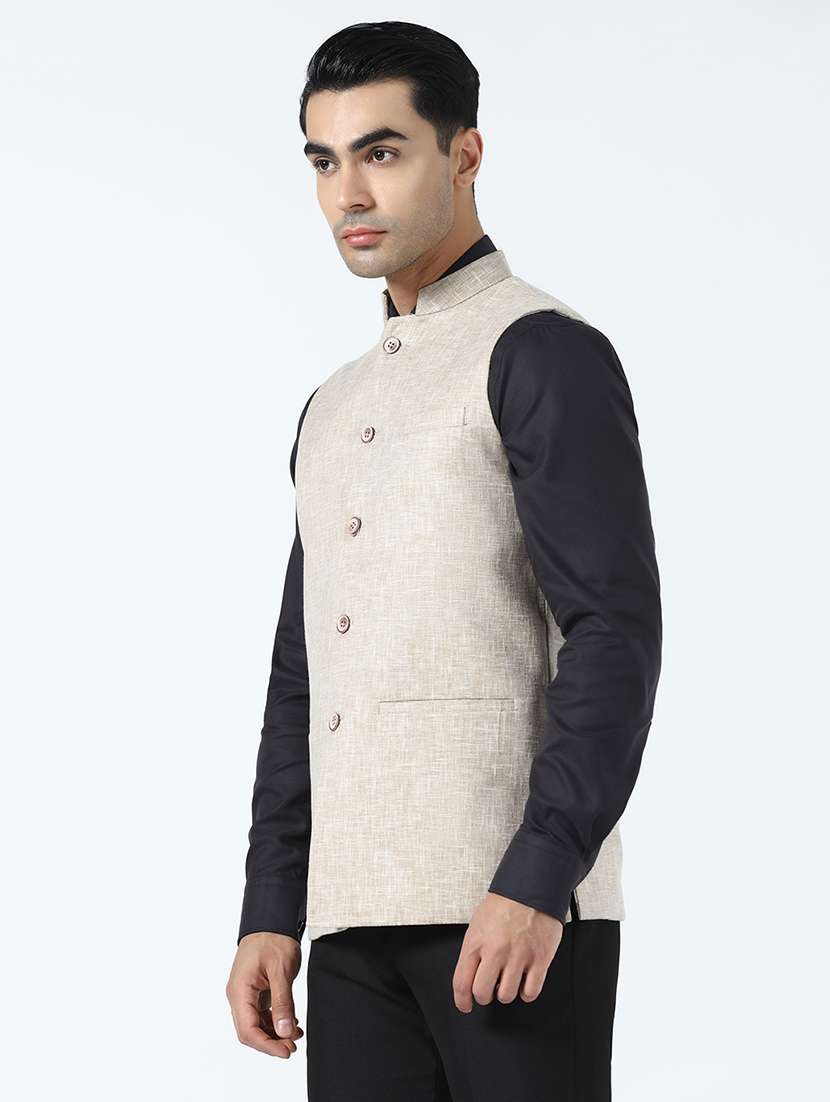 Men Self Design Sleeveless Regular Fit Nehru Jacket - 22745592 -  Standard Image - 3
