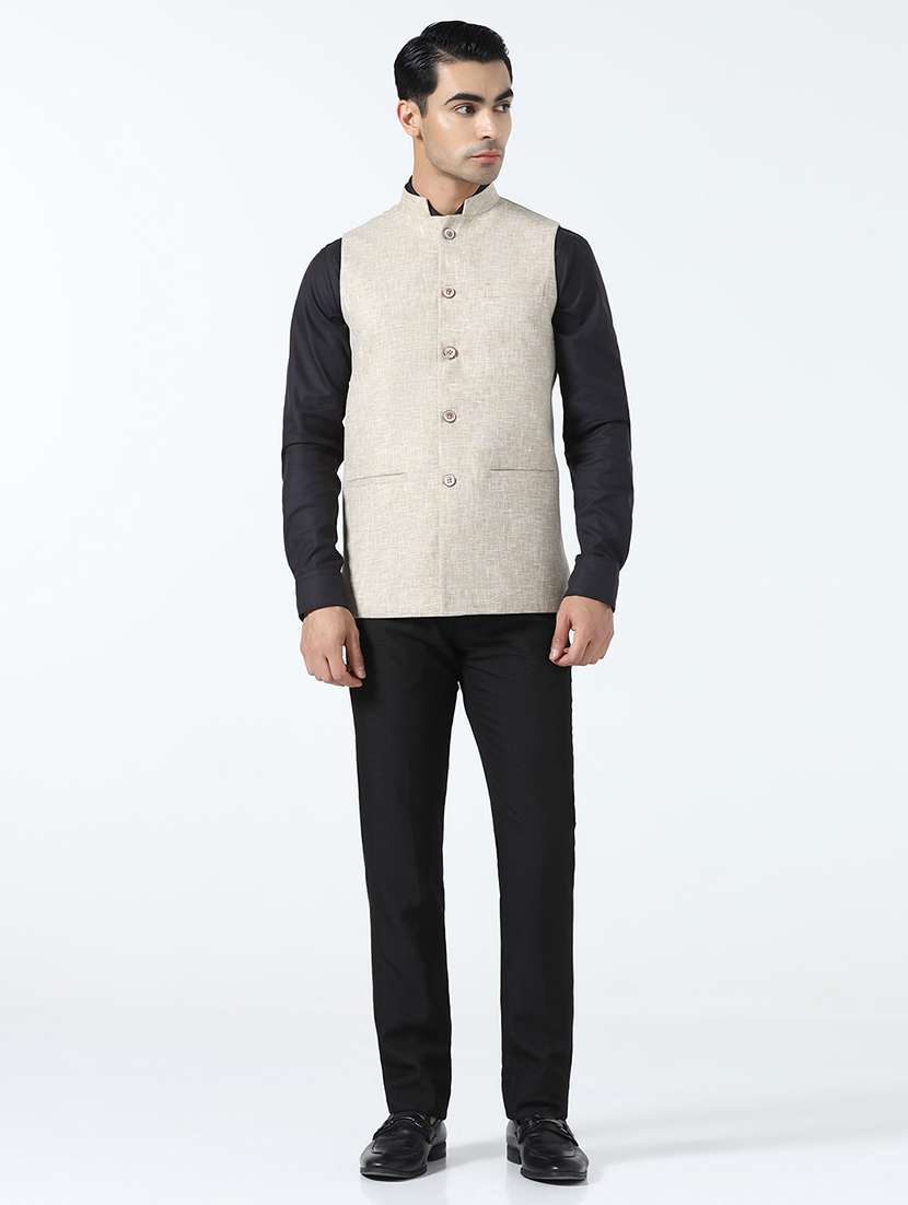 Men Self Design Sleeveless Regular Fit Nehru Jacket - 22745592 -  Standard Image - 5