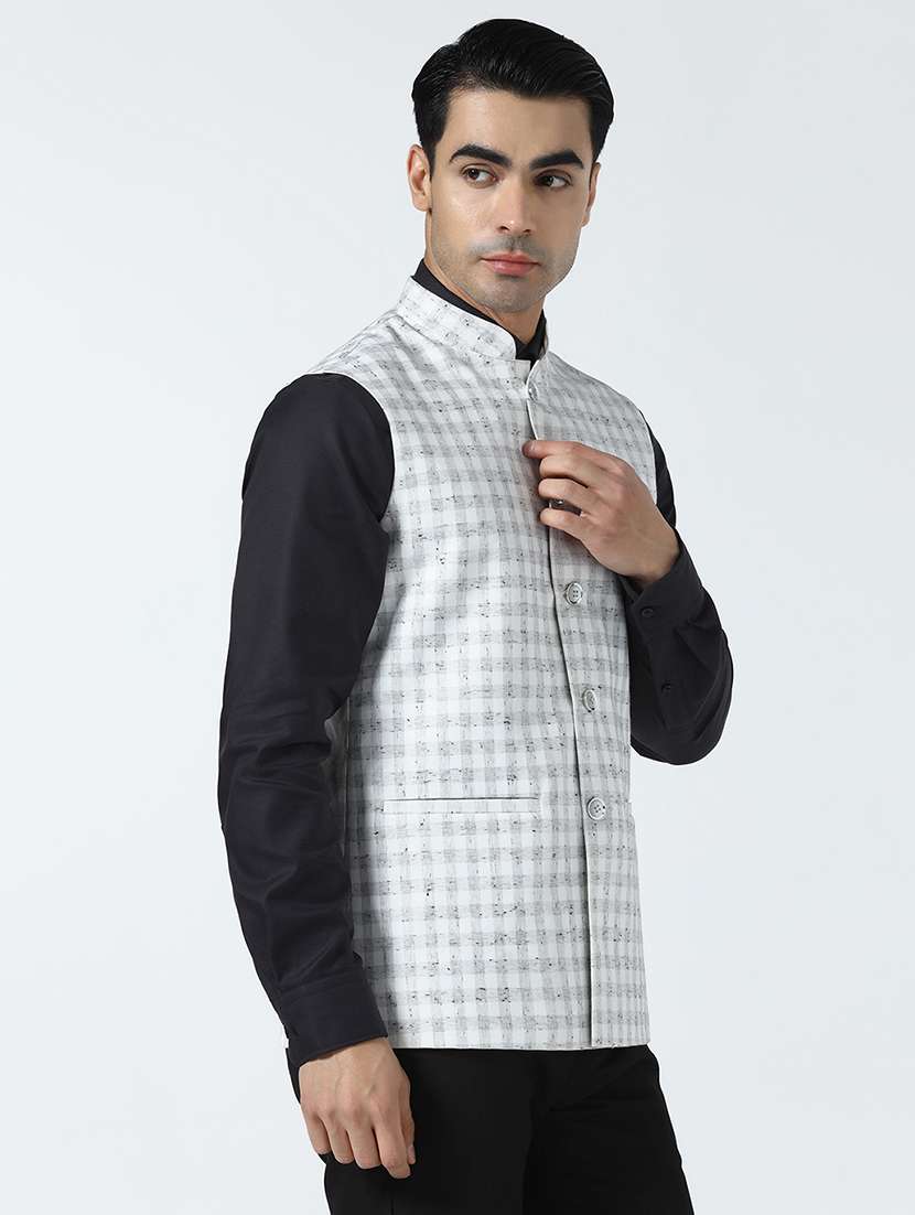 Men Checkered Mandarin Neck Regular Fit Nehru Jacket - 22745597 -  Standard Image - 3
