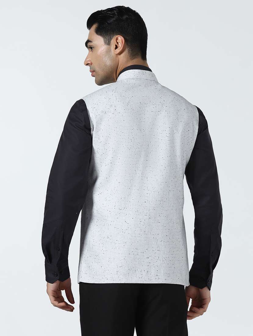 Men Checkered Mandarin Neck Regular Fit Nehru Jacket - 22745598 -  Standard Image - 3