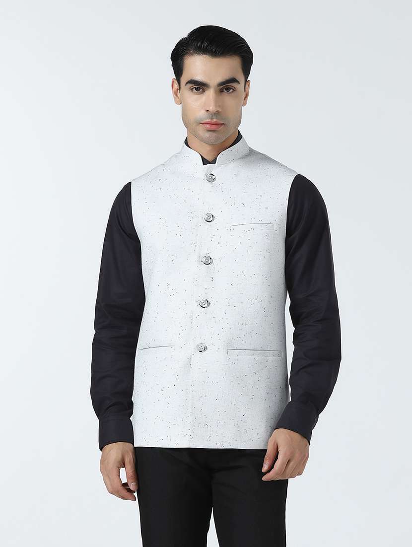 men self design sleeveless regular fit nehru jacket