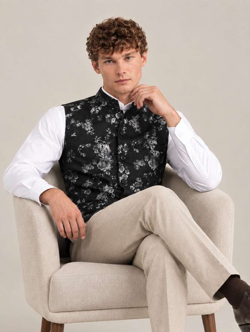 Men Floral Sleeveless Regular Fit Nehru Jacket - 22745602 -  Standard Image - 5