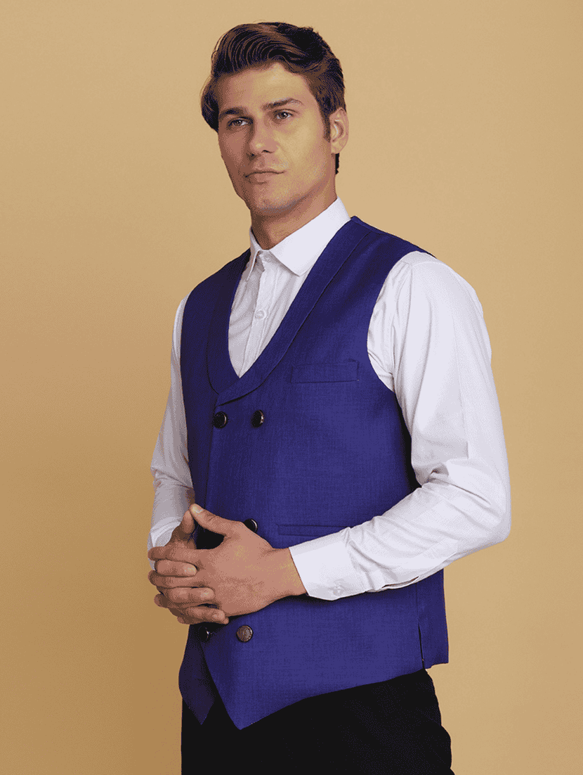 Men Solid Sleeveless Double Breast Waist Coat - 22745606 -  Standard Image - 3