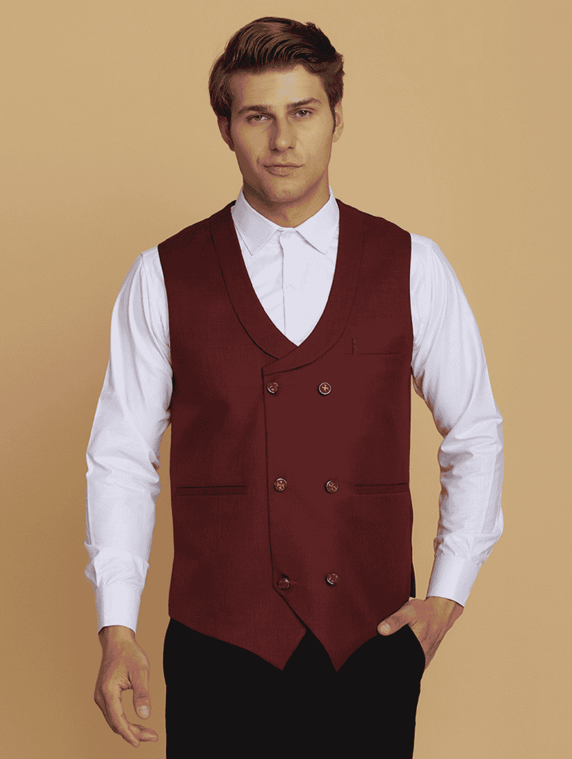 men solid sleeveless double breast waist coat