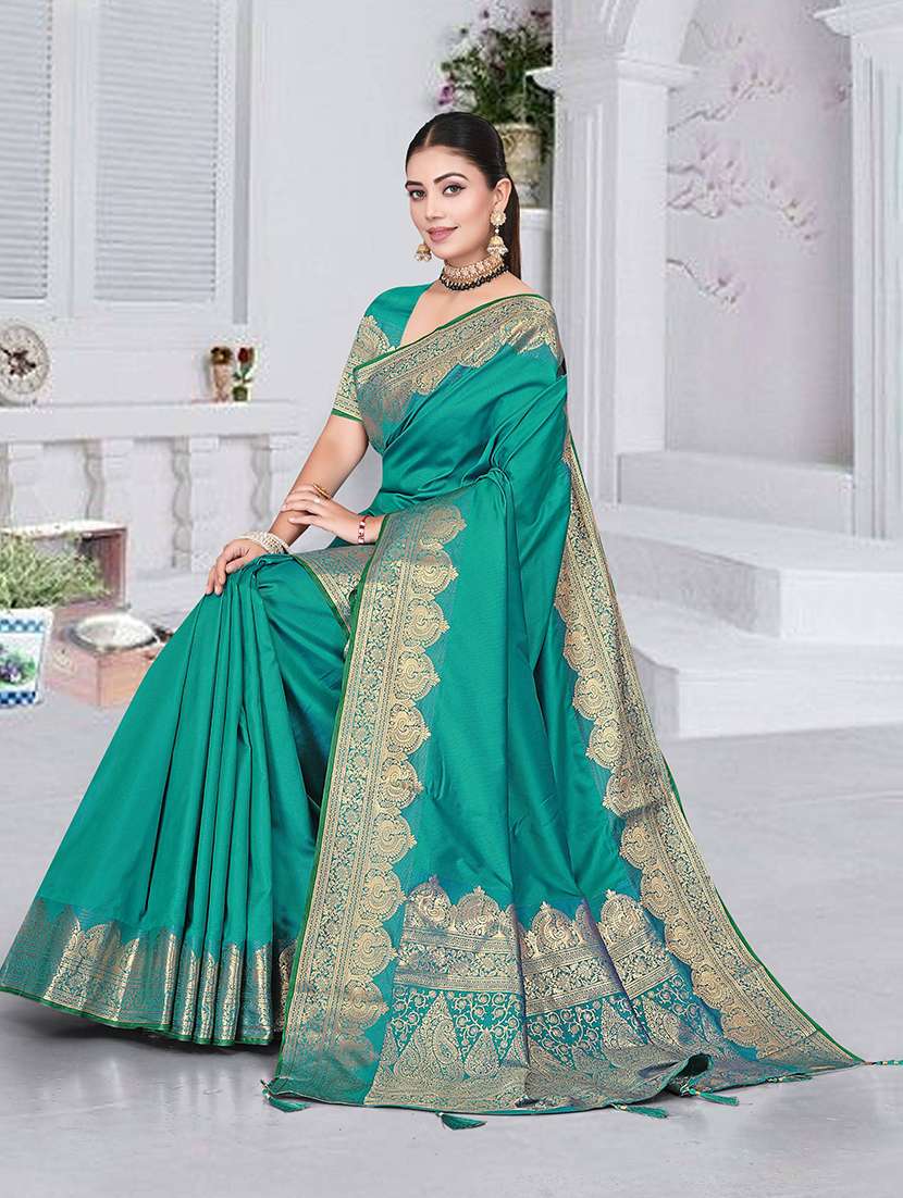 Women Solid With Bordered Saree With Blouse - 22745628 -  Standard Image - 3