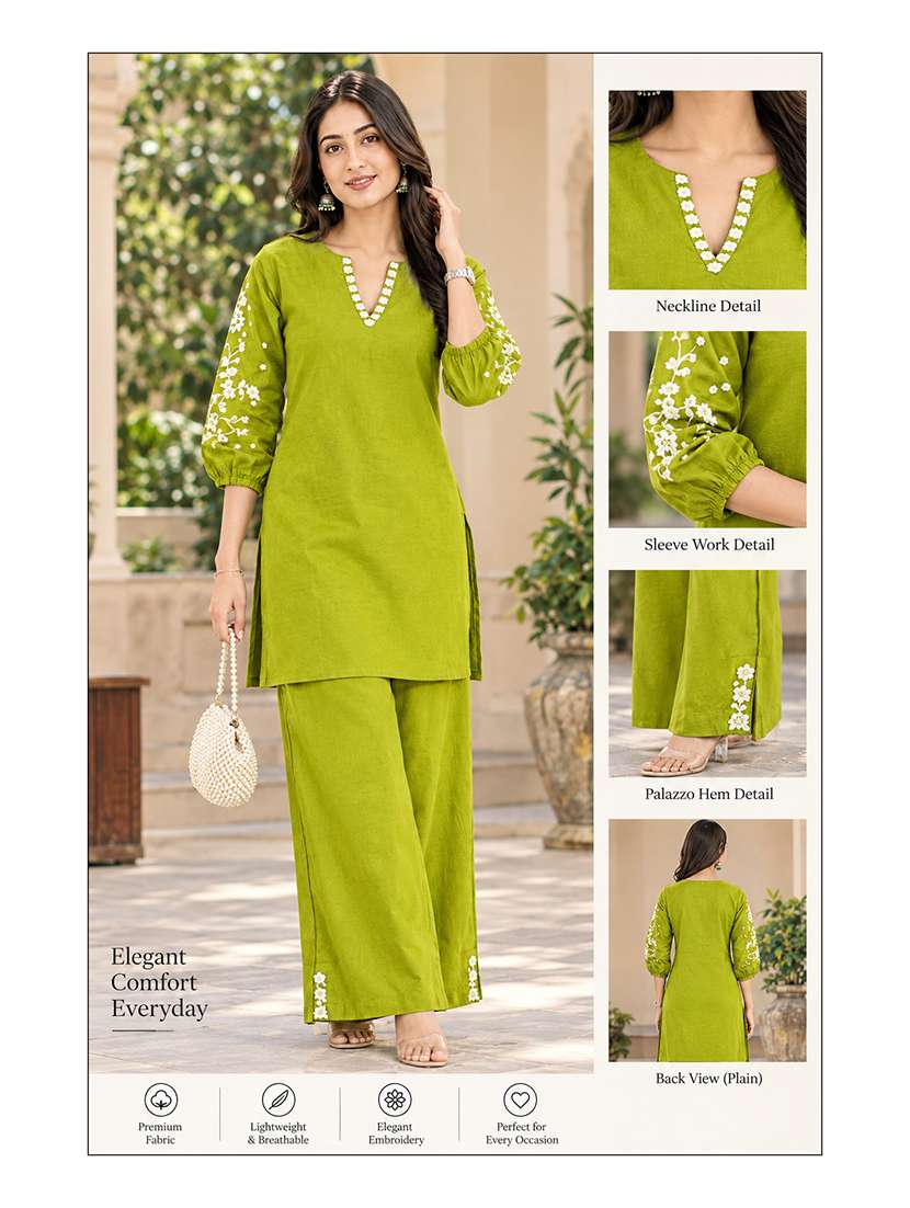 Women Embroidered Three Quarter Sleeves Kurta Pant Set - 22746717 -  Standard Image - 3