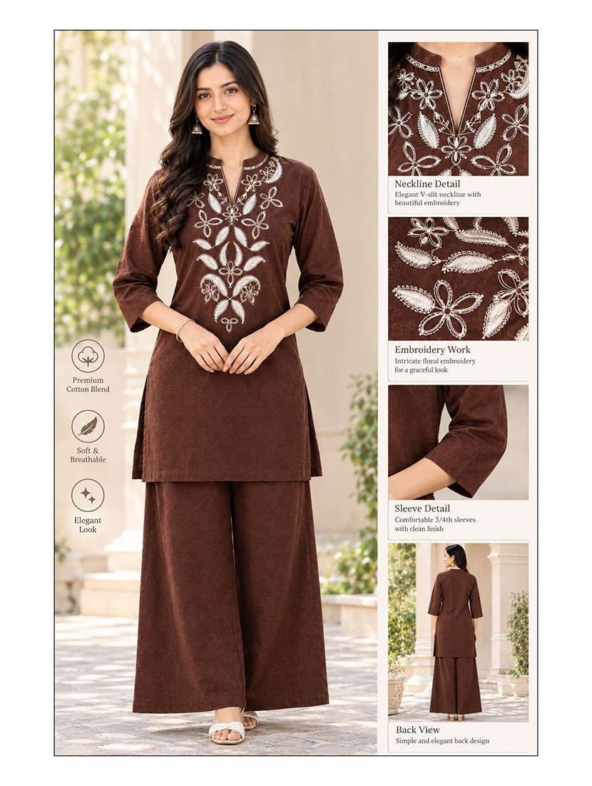 Women Embroidered Three Quarter Sleeves Kurta Palazzo Set - 22746719 -  Standard Image - 3