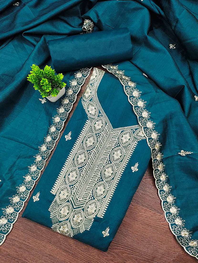 women solid with work unstitched suit set