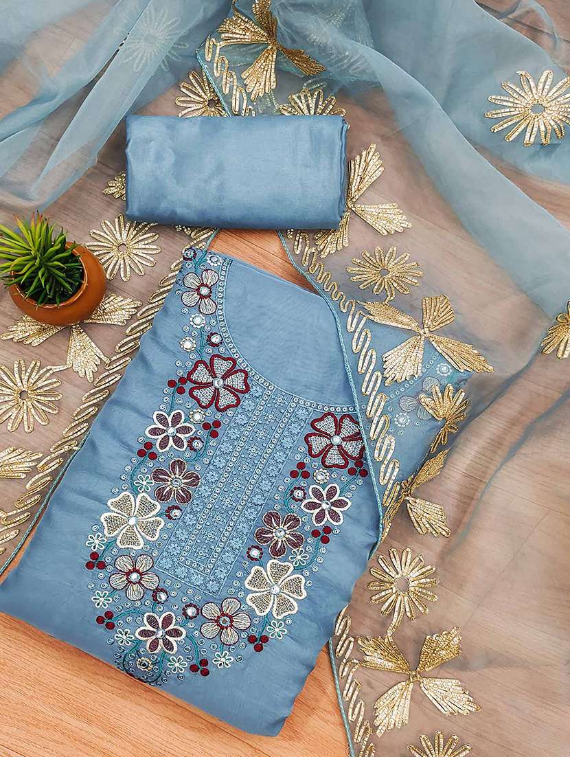 women solid with work unstitched suit set