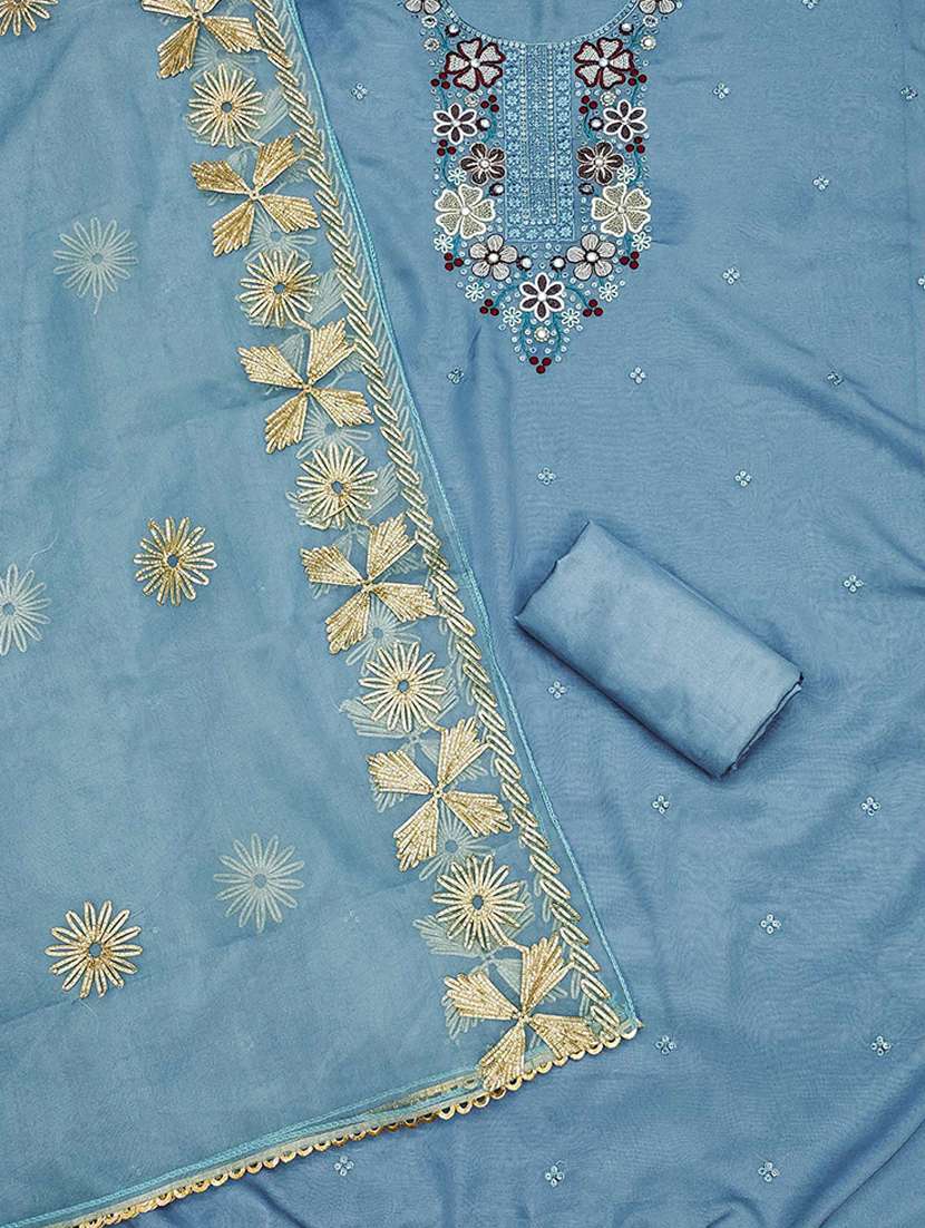 Women Solid With Work Unstitched Suit Set - 22747404 -  Standard Image - 3