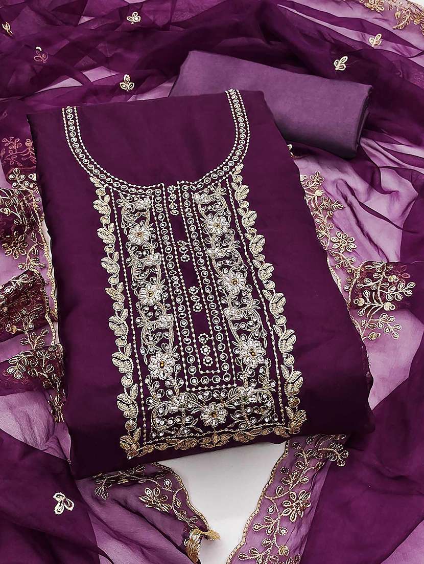women solid with work unstitched suit set