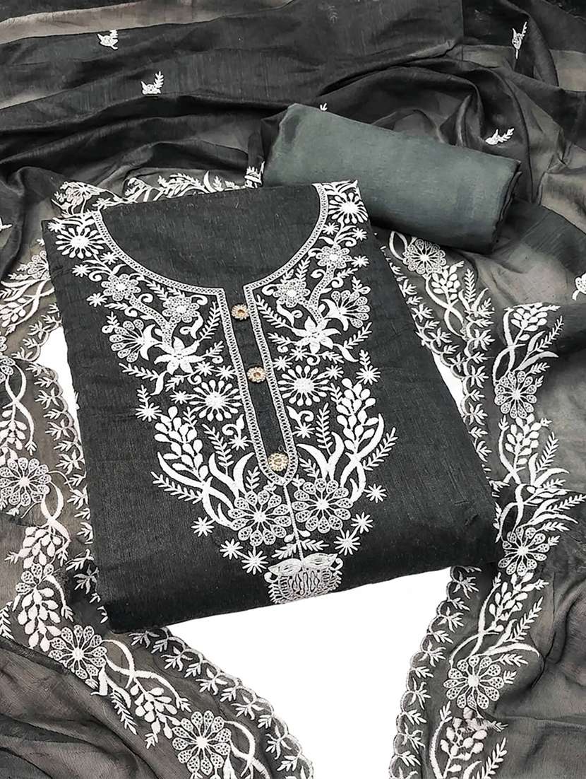 women solid with work unstitched suit set