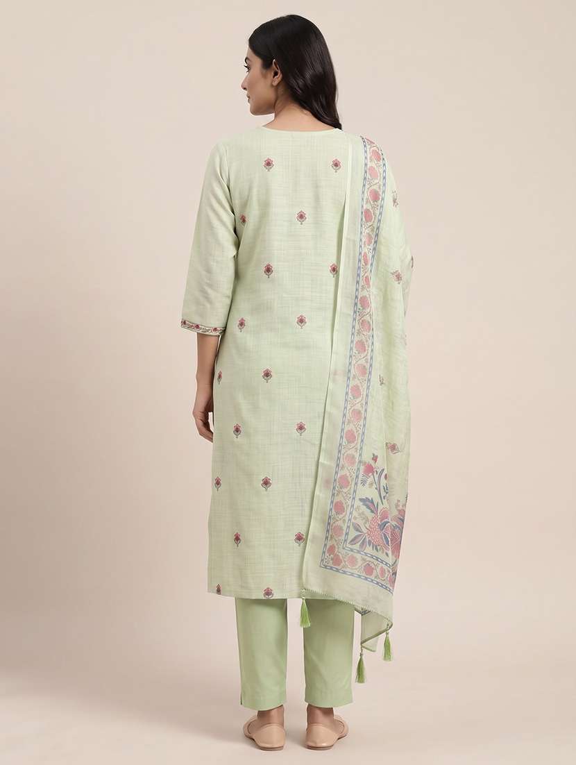 Women Solid With Work Unstitched Suit Set - 22748194 -  Standard Image - 3