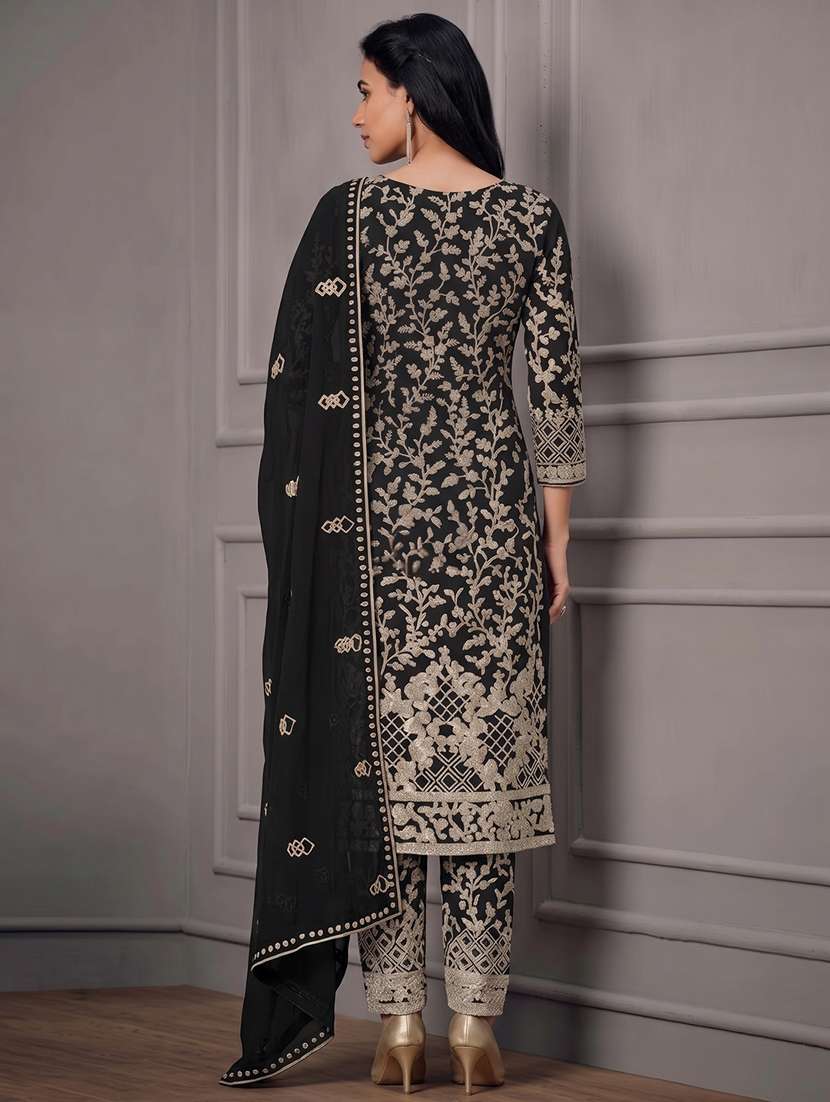 Women Solid With Work Unstitched Suit Set - 22748291 -  Standard Image - 3