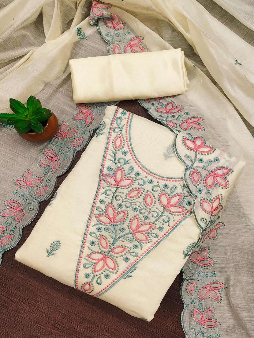 women solid with work unstitched suit set
