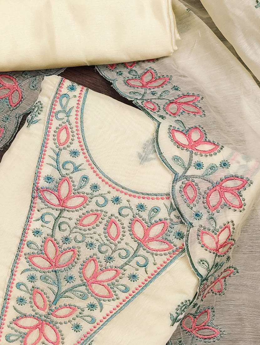 Women Solid With Work Unstitched Suit Set - 22748492 -  Standard Image - 3