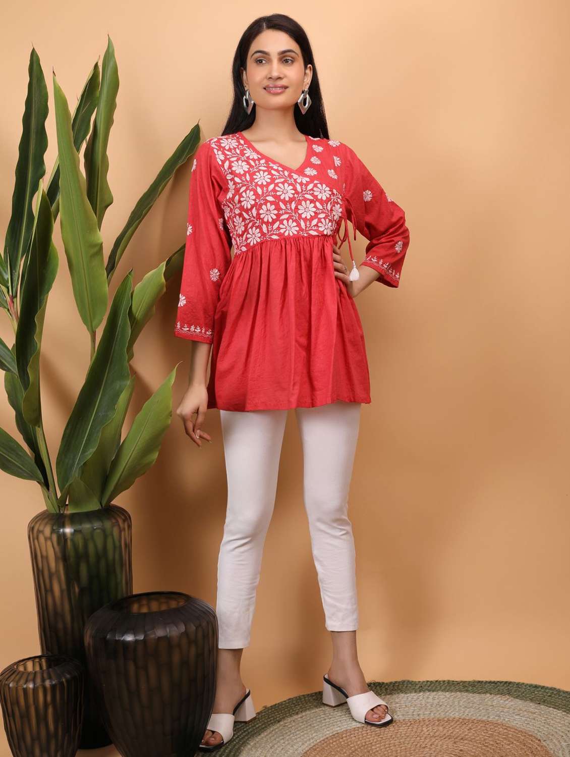 Women Embroidered Three Quarter Sleeves A-line Top - 22748718 -  Standard Image - 5