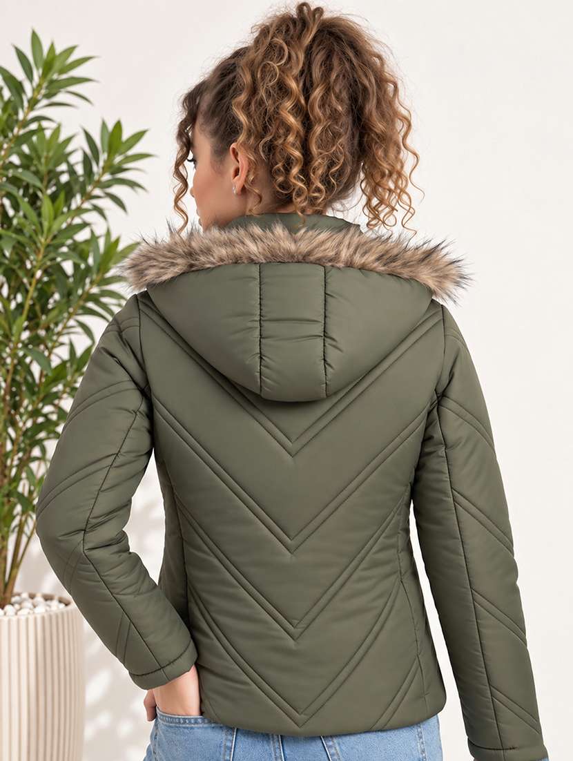 Women Solid Long Sleeves Hooded Quilted Jacket - 22748729 -  Standard Image - 3