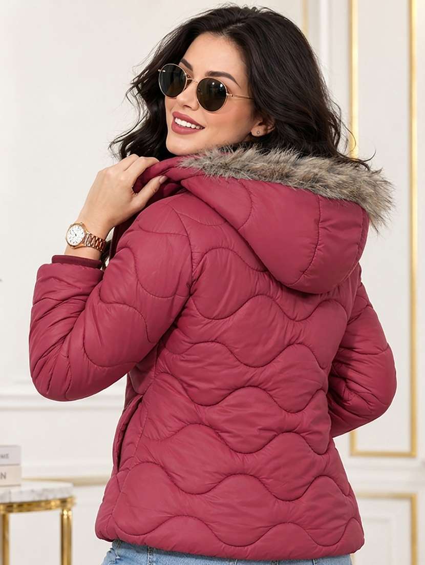 Women Solid Long Sleeves Hooded Quilted Jacket - 22748739 -  Standard Image - 3