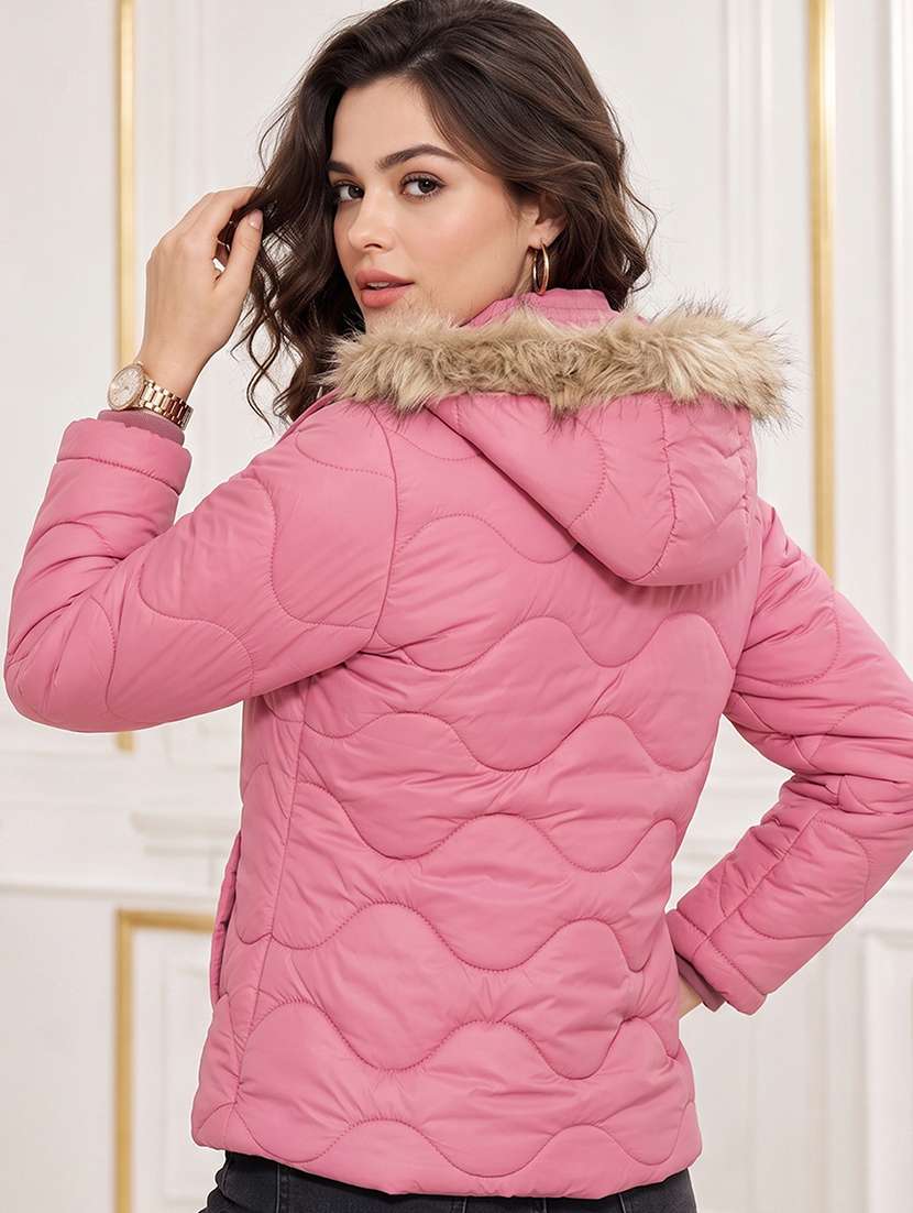Women Solid Long Sleeves Hooded Quilted Jacket - 22748740 -  Standard Image - 3