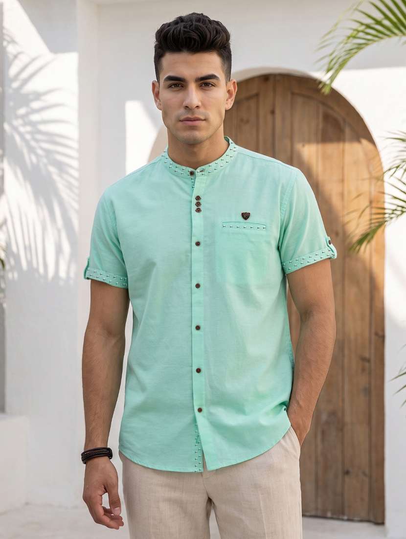 men solid short sleeve regular fit casual shirt