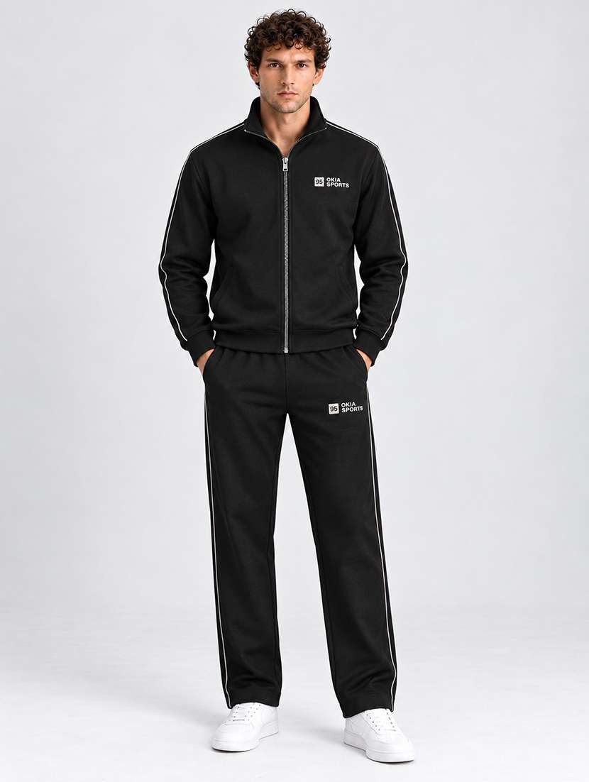 men solid long sleeve full length track suit