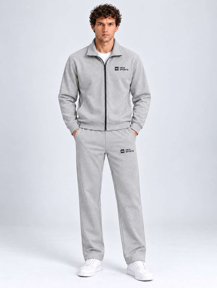 men solid long sleeve full length track suit