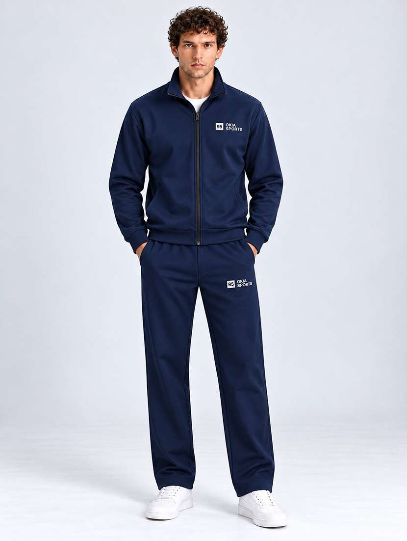 men solid long sleeve full length track suit