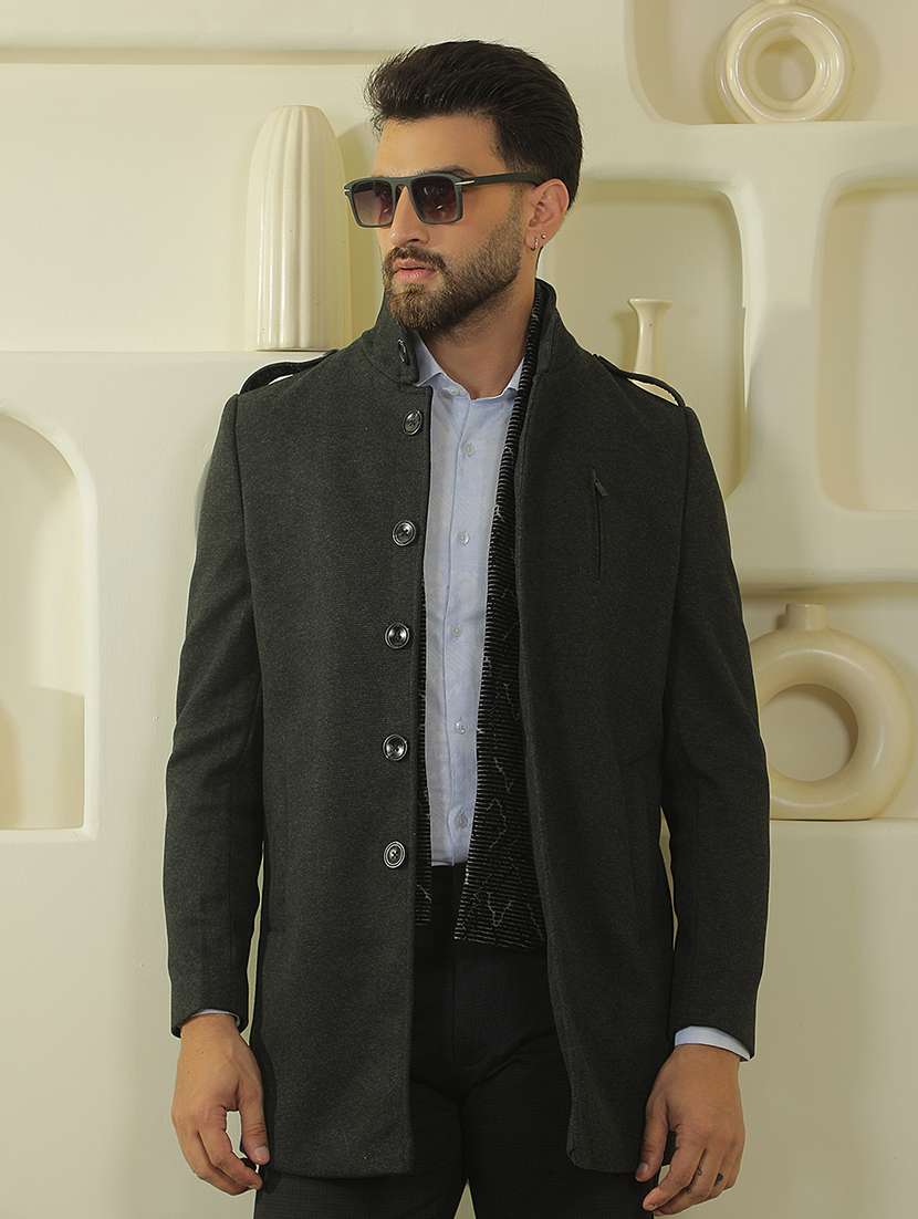 men solid long sleeve overcoat 