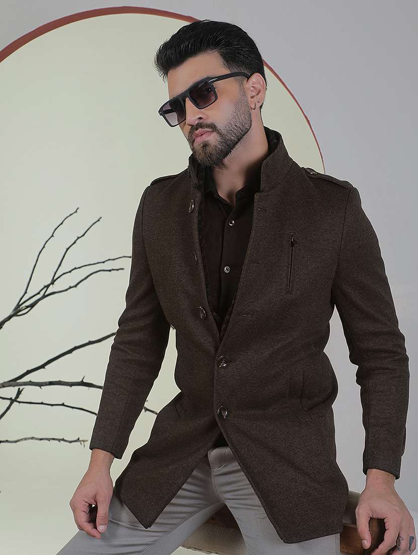 men solid long sleeve overcoat 