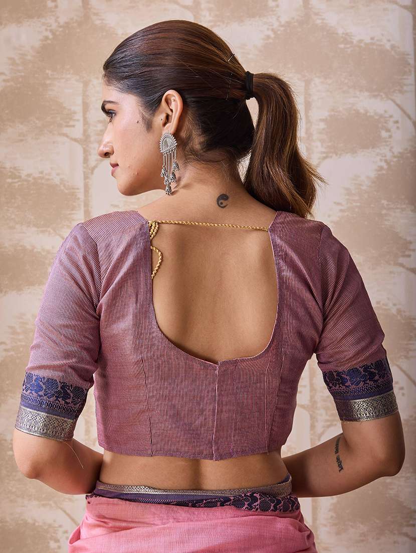 Women Solid With Bordered Saree With Blouse - 22750740 -  Standard Image - 5