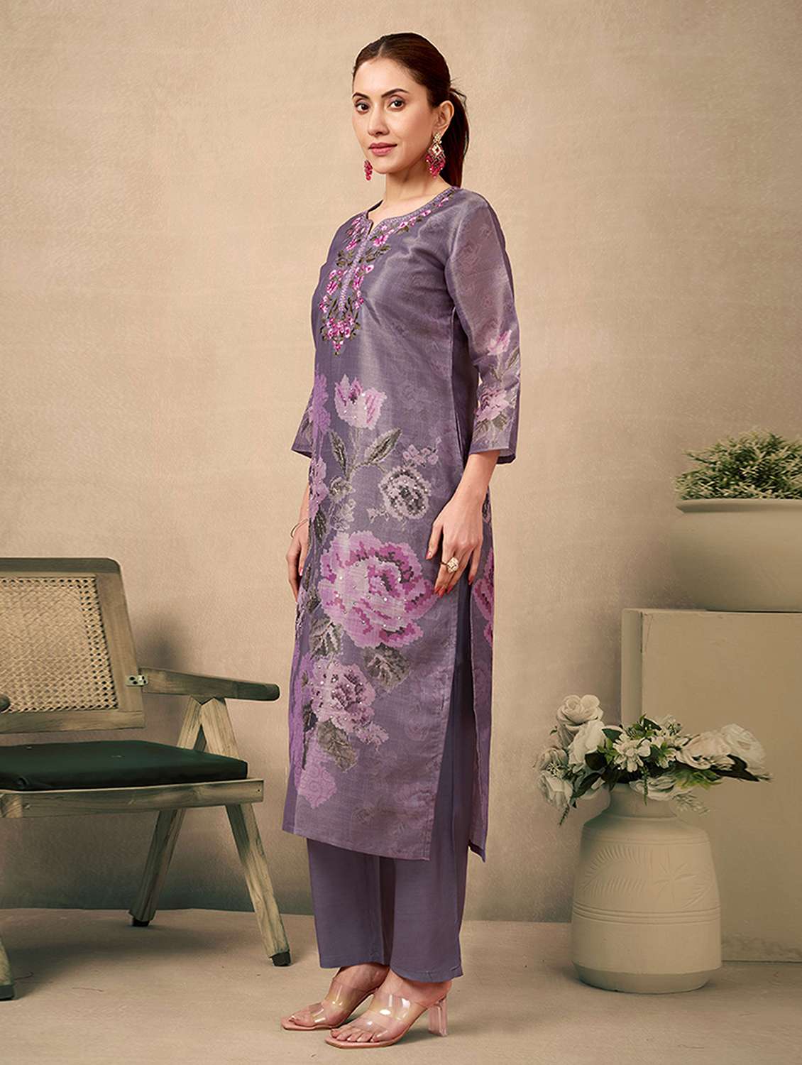 Women Printed Three Quarter Sleeves Kurta Pant With Dupatta Set - 22750816 -  Standard Image - 3
