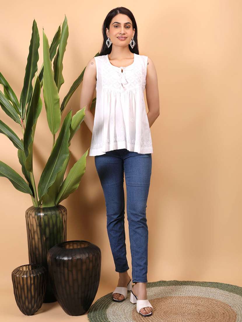 Women Embroidered Sleeveless A-line Top - 22751472 -  Standard Image - 5