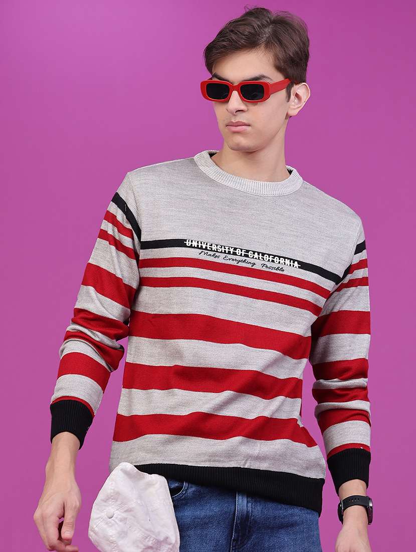 men striped long sleeve regular fit pullover
